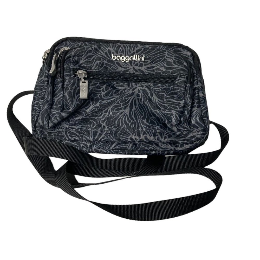 Baggallini Mini Crossbody Purse Midnight Blossom 5 Zippered Compartments
